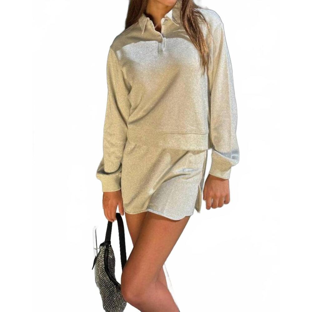 NEW LOLA + THE BOYS polo sparkle preppy set in grey